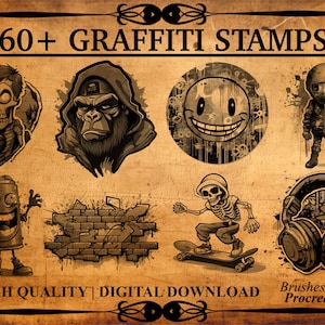 Plus de 60 tampons brosse Procreate style graffiti