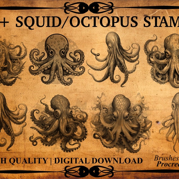 40+ Octopus/Squid Procreate Brush Stamps