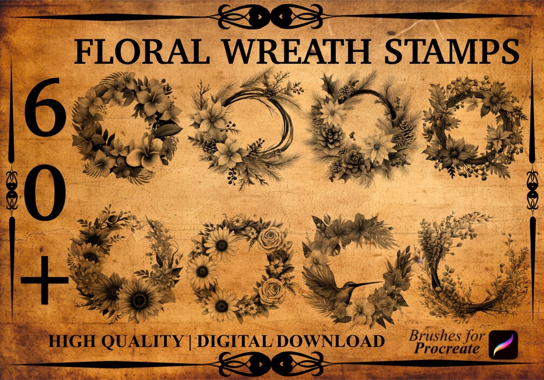 60+ Floral Wreath Procreate Brush Stamp | Flowers | Wreath - Etsy