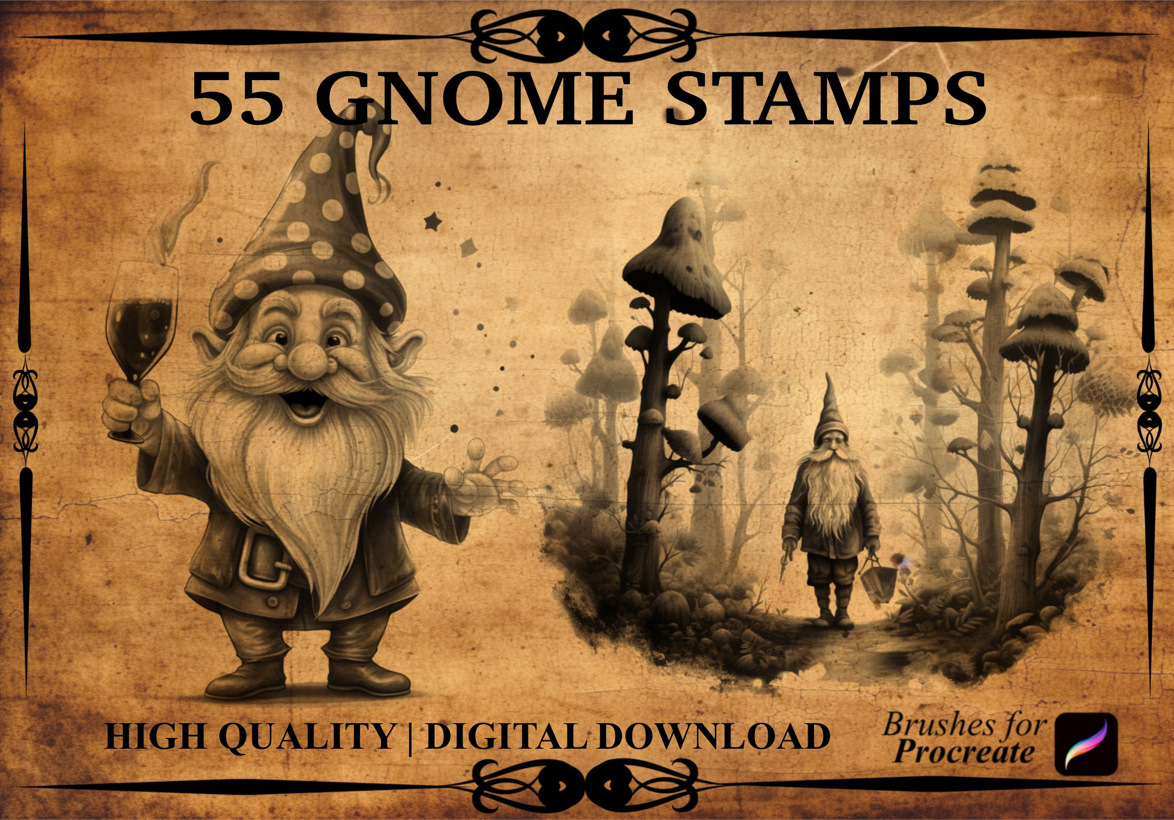 55 Gnome Procreate Stamp Set - Etsy