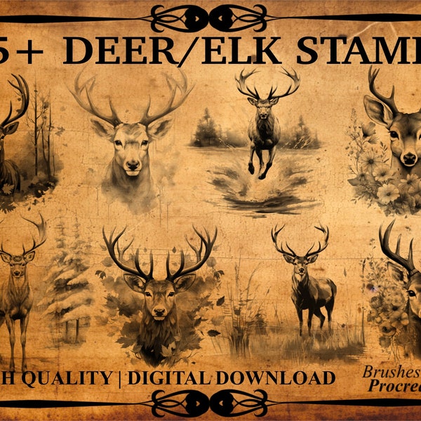 45+ Deer and Elk Procreate Brush Stamps | Deer Stamps | Elk Stamps