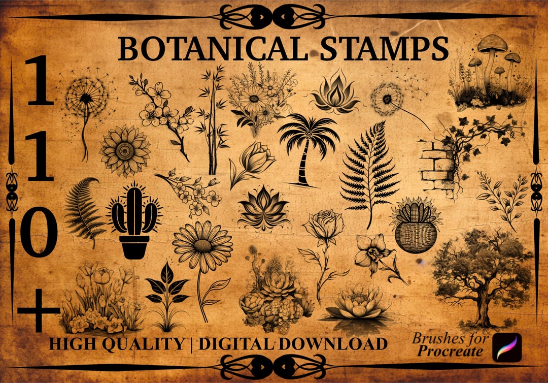 110+ Botanical Procreate Brush Stamp Set - Etsy