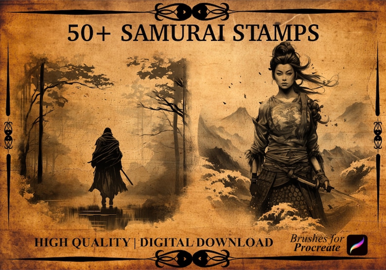 50+ Samurai Procreate Brush Stamps - Etsy