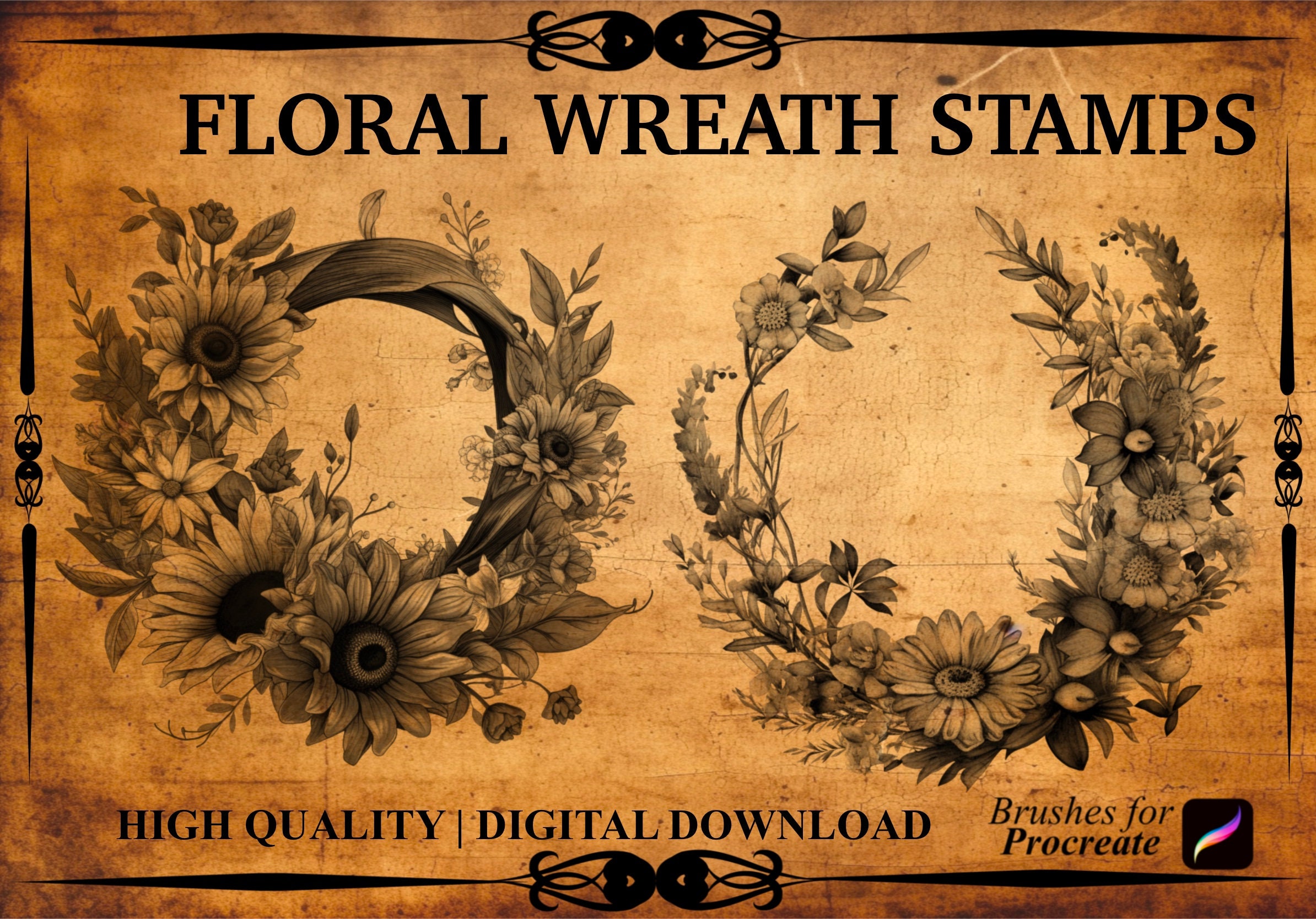 60+ Floral Wreath Procreate Brush Stamp | Flowers | Wreath - Etsy
