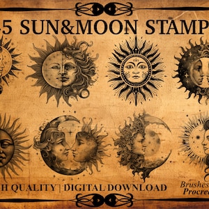 45 Sun and Moon Procreate Brush Stamps | Bohemian Sun and Moon