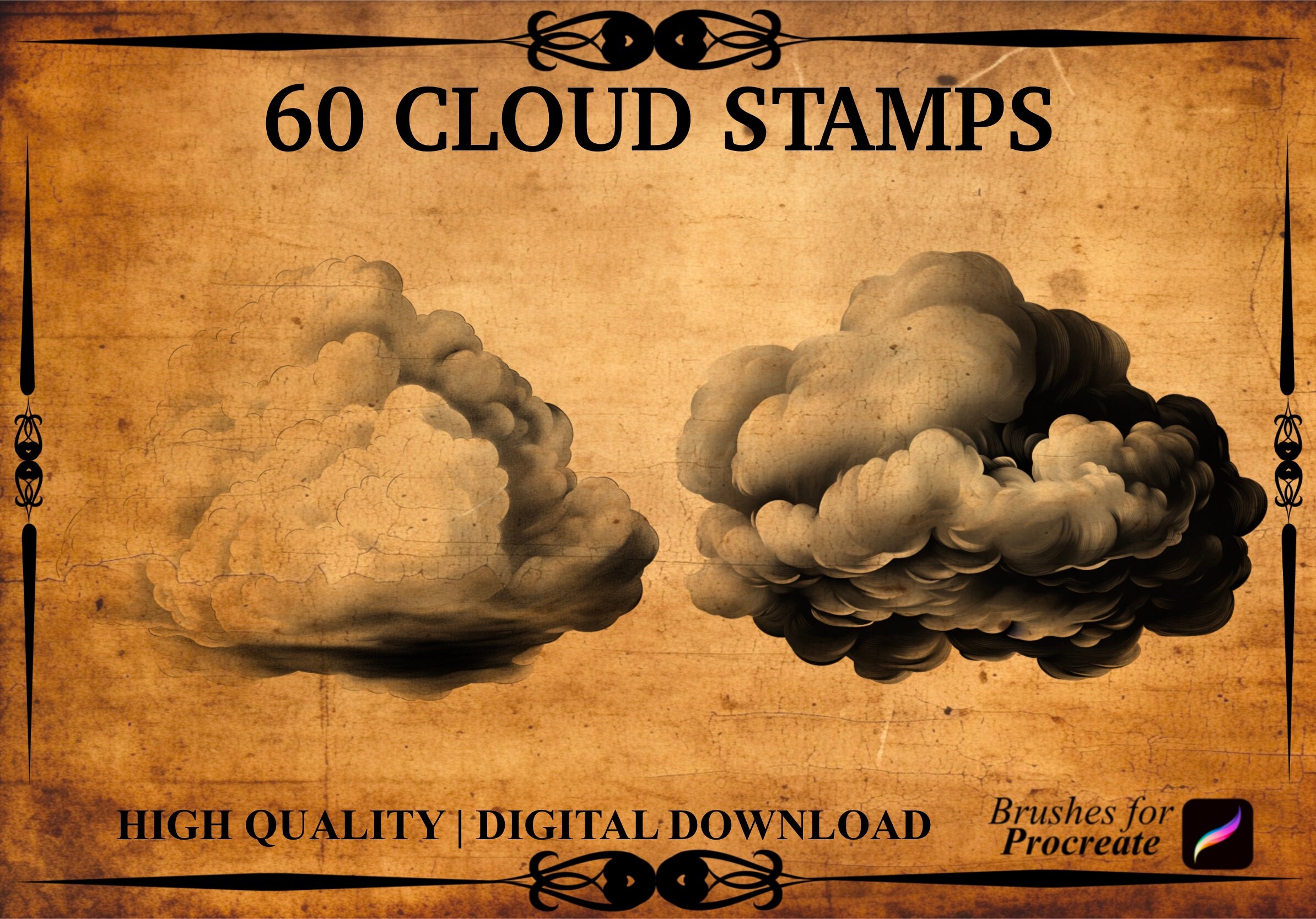 60 Cloud Procreate Brush Stamps - Etsy