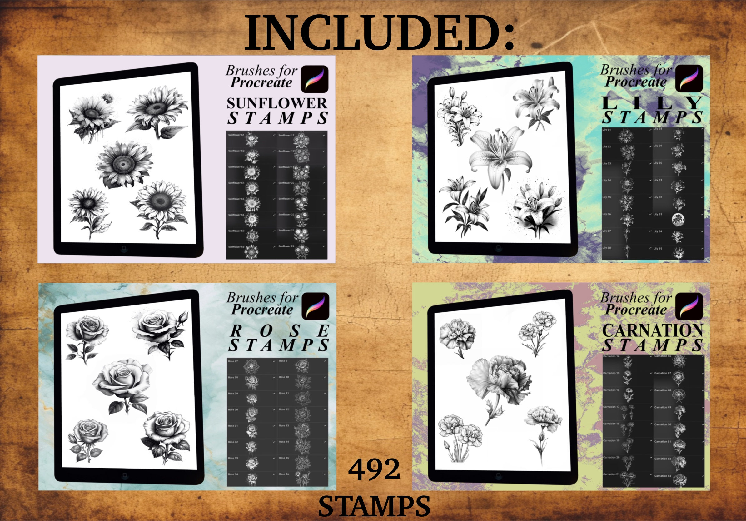492 Floral Mega Pack Flower Procreate Stamps - Etsy