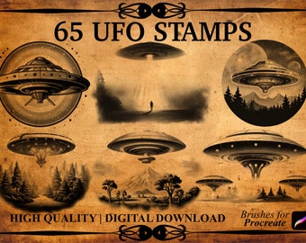 65 UFO Procreate Stamps | Spaceship Stamps