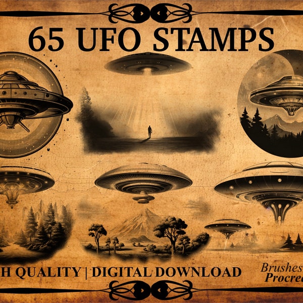 65 UFO Procreate Stamps | Spaceship Stamps