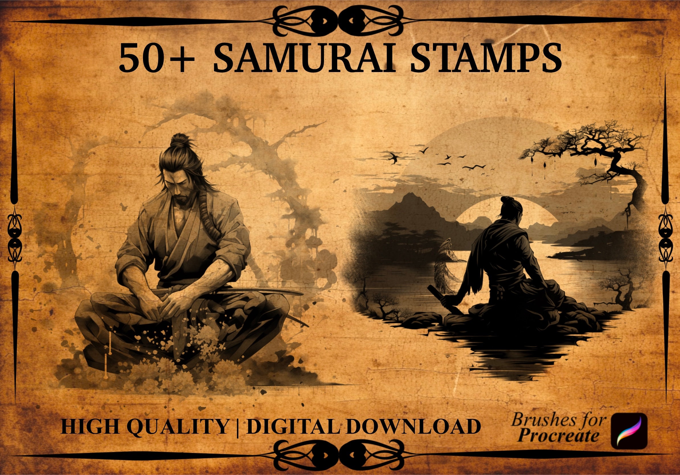 50+ Samurai Procreate Brush Stamps - Etsy