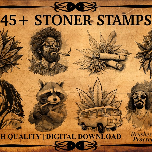 45+ Stoner Procreate Brush-stempels | Cannabiszegels | 420 postzegels