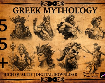 55+ Greek Mythology Procreate Brush Stamps | 17 Greek Gods | 9 Famous Paintings