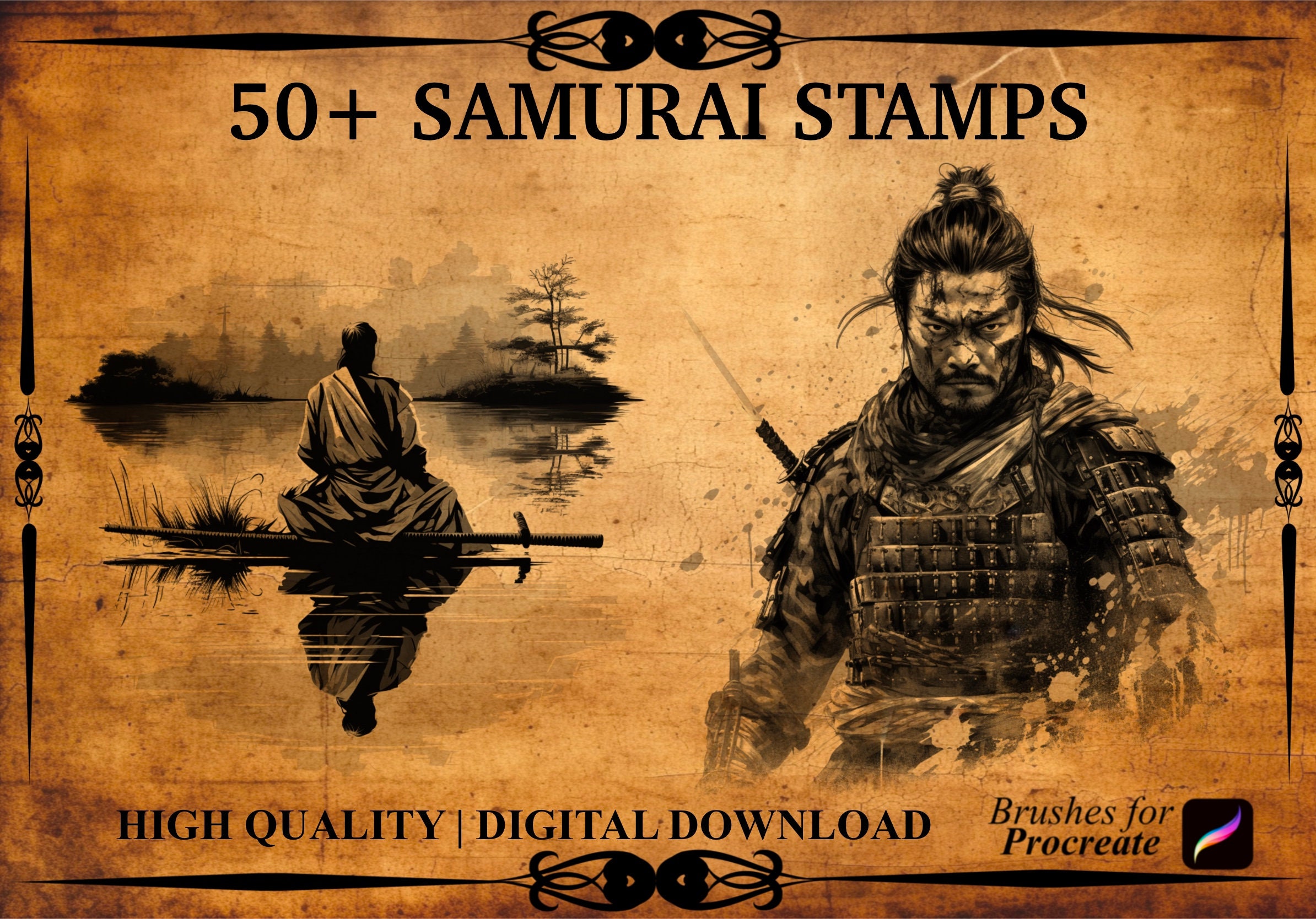 50+ Samurai Procreate Brush Stamps - Etsy