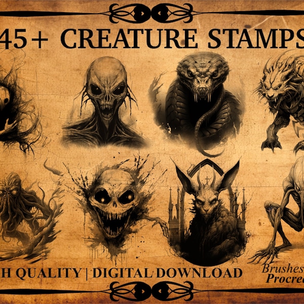 45+ Creepy Creature Procreate Brush Stamps | Dark Arts