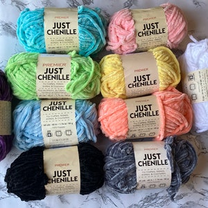 Premier Chenille Yarn - Random Grab Bag FREE SHIP | 3x skeins of soft plush yarn | soft yarn for amigurumi, pillows, blankets velvet yarn
