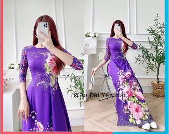 Pre-make Vietnamese Traditional Ao Dai, High quality Áo dài truyền thống chất lụa hoa cao cap  , Ao Dai for Women, Ao dai wedding