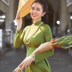 Áo dài trơn xanh lụa cao cấp,ao dai vietnam, Ao Dai for Women, Ao dai wedding Viet Namese,Ao dai for girl,ao dai truyen thong