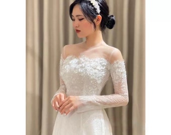 Pré fait vietnamien ao dai cuoi pour mariage (áo dài cô dâu) robe pour mariage, robe pour femme, robe blanche, mariage ao dai