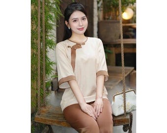 Handmade Silk Áo Dài Bà Ba Set: Vietnamese Traditional Dress,AO Dai di chua