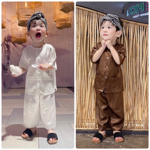 Ao dai Vietnamese traditional clothes for kids,Áo dài trẻ em ,ao dai ba ba white vietnam ,ao dai for kid,ao dai cho be trai, gif for kid