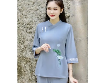Embroidered Silk Ao Dai Ba Ba Set - Traditional Vietnamese Outfit