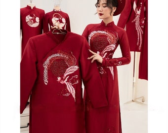 Ao dai cap doi vietnamien ,Áo dài cuoi do cao cấp , Ao dai pour femme, Ao dai wedding Vietnamien,ao dai co dau,chu re,ao dai pour homme