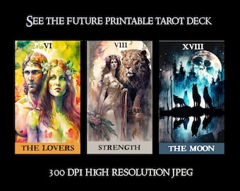 See The Future Printable Tarot Deck | Digital Download | Printable Tarot Deck+Printable Tarot Booklet  |  Special Handmade Watercolor Cards