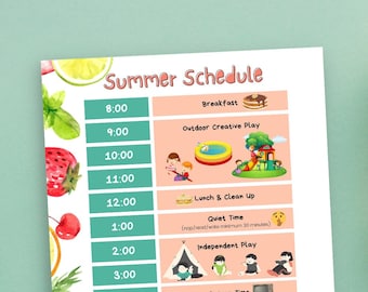 Horario de verano editable para niños / Plantilla de rutina diaria (PDF)