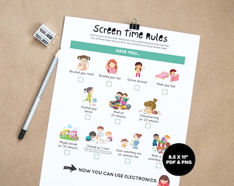 Lista de verificación de tiempo de pantalla / Rutina diaria / Lista de verificación de tareas / Imprimible de verano