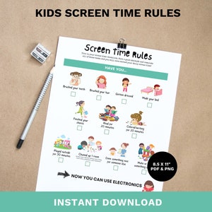 Screen Time Checklist | Daily Routine | Chores Checklist | Summer Printable