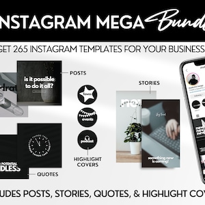 265 Plantillas de Instagram de Canva / Estética moderna y atrevida en blanco y negro / Para emprendedores, coaches de negocios, blogueros e influencers