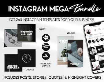 265 plantillas de Instagram en blanco y negro / Diseño moderno de Canva (descarga digital)
