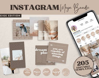 Plantillas de Instagram bohemias en beige neutro / Editables en Canva (Descarga digital)