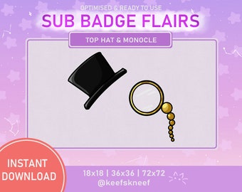 Top Hat Twitch Badge Flairs | Twitch Sub Badges | Subscriber Badges | Bit Badges | Instant Download | Premade Design | Gamer pack | Streamer