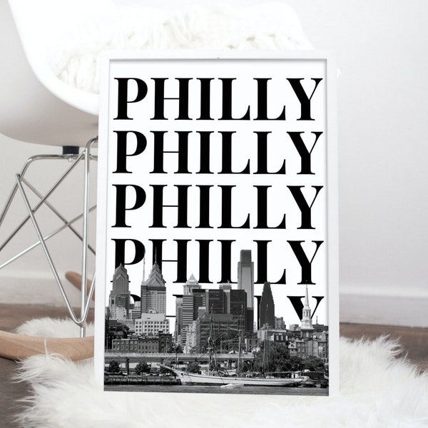 Philadelphia Print | Philadelphia Wall Art | Philadelphia Poster | Black and White Philadelphia Art | Philly Skyline | Instant Download