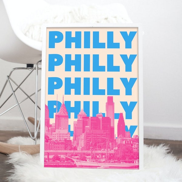 Philadelphia Art | Pink Philadelphia Print | Pennsylvania Dorm Decor | Philadelphia Poster | Philadelphia Skyline | Instant Download