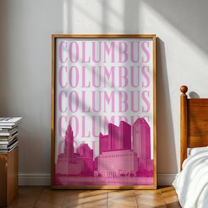 Columbus Ohio Art Print Digital Download Columbus Skyline Poster Pink OH Wall Art Preppy Ohio Dorm Decor Girly Columbus OH Printable Artwork
