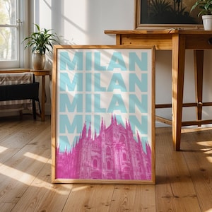 Milan Wall Art Print Digital Download Italy Travel Poster Pink Blue Duomo Printable Girly Milano Decor Preppy Italian Artwork Milan Prints