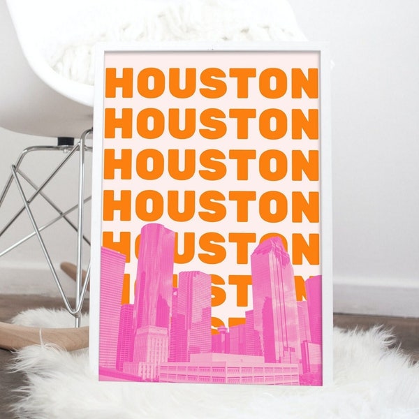 Houston Art | Houston Skyline | Houston Wall Art | Pink Houston Print | Houston Art Print | Houston Wall Decor | 5 Sizes | Instant Download