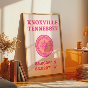 Knoxville Wall Art Print Digital Download Retro Tennessee Printable Poster Orange and Pink Knoxville TN Decor Preppy Tennessee Dorm Decor