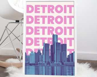 Detroit Print | Detroit Poster | Detroit Skyline | Detroit Art | Michigan Print | Michigan Art | 5 Print Sizes | Instant Digital Download