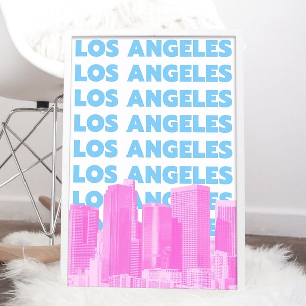 Los Angeles Print | Pink Los Angeles Poster | Los Angeles Wall Art | LA Skyline | Los Angeles Art | 5 JPG Sizes | Instant Digital Download