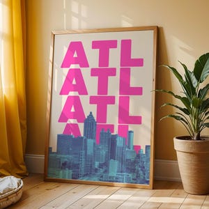 Atlanta Wall Art Print ATL Poster Georgia Wall Decor Digital Download Atlanta Georgia Skyline Pink Blue Atlanta Printable Artwork