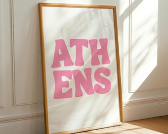 Pink Athens GA Art Print | Georgia Wall Art | Georgia Dorm Decor | Athens Poster | Trendy Georgia Wall Art | 5 Sizes | Digital Download