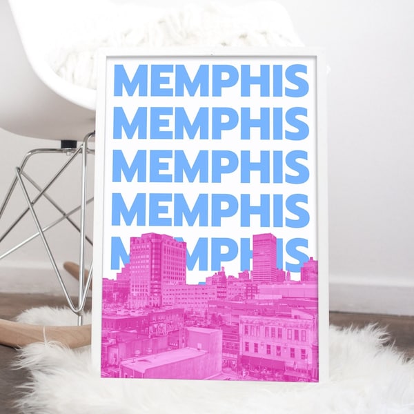Memphis Print | Memphis Wall Art | Memphis Art Print | Memphis Skyline | Pink Memphis Decor | 5 JPG Print Sizes | Instant Digital Download