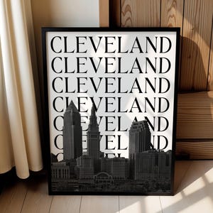 Black White Cleveland Ohio Print Digital Download Minimalist Cleveland OH Skyline Travel Poster Ohio Printable Artwork Cleveland Wall Art