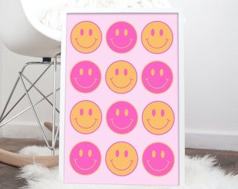 Smiley Face Print | Happy Face Wall Art | Retro Smiley Face Art | Happy Face Decor | Smiley Face Poster Print | 4 Sizes | Instant Download