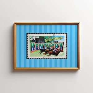 Blue Kentucky Wall Art Print Retro Kentucky Travel Poster Vintage Louisville Decor Home of Derby Printable Artwork Kentucky Digital Download