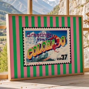 Colorado Wall Art Print Pink and Green Colorado Poster Retro Travel Print Digital Download Girly Colorado Decor Vintage Horizontal Printable