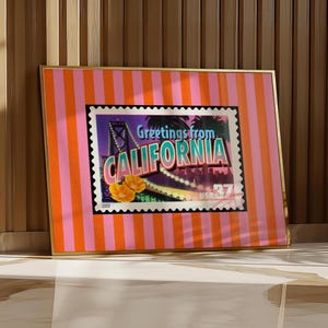 California Wall Art Print Digital Download Pink California Poster Retro Travel Print Vintage Cali Dorm Decor Horizontal California Printable